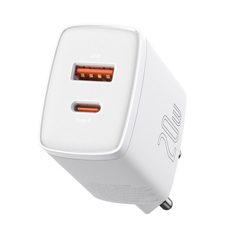 Baseus �adowarka sieciowa Compact PD 20W 1x USB-C 1x USB bia�a / 2