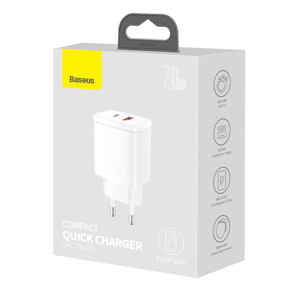 Baseus �adowarka sieciowa Compact PD 20W 1x USB-C 1x USB bia�a / 7