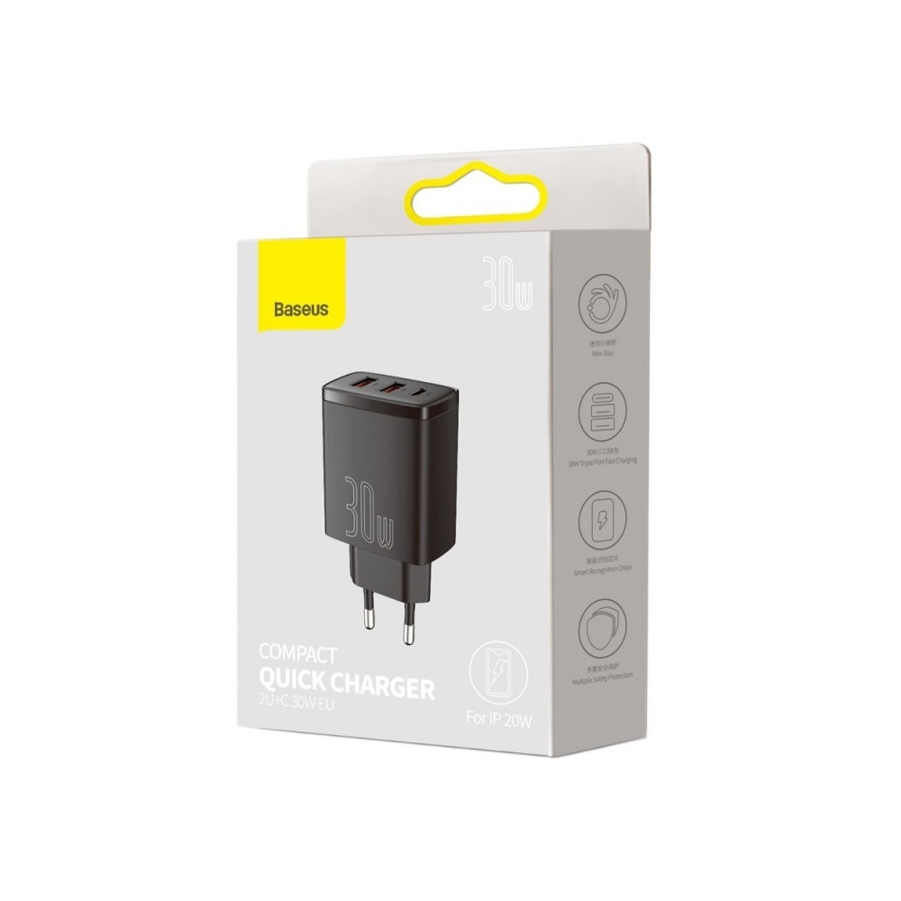 Baseus �adowarka sieciowa Compact PD 30W 1x USB-C 2x USB czarna / 6