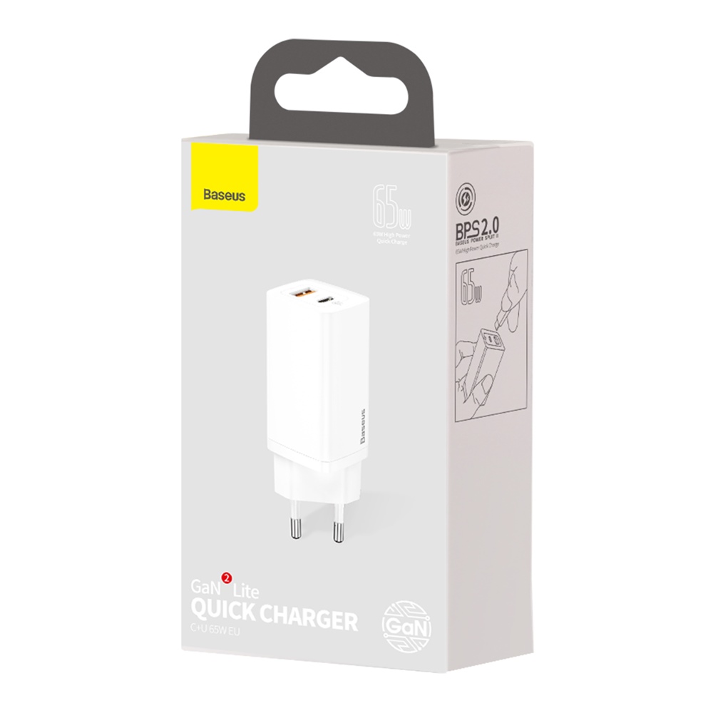 Baseus �adowarka sieciowa GaN2 Lite PD 65W 1x USB-C 1x USB bia�a / 8
