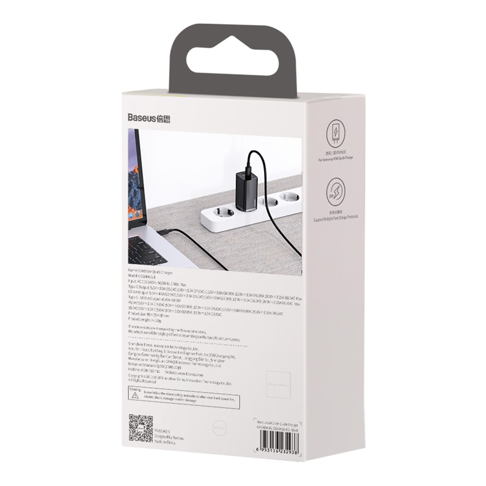 Baseus �adowarka sieciowa GaN2 Lite PD 65W 1x USB-C 1x USB czarna / 7