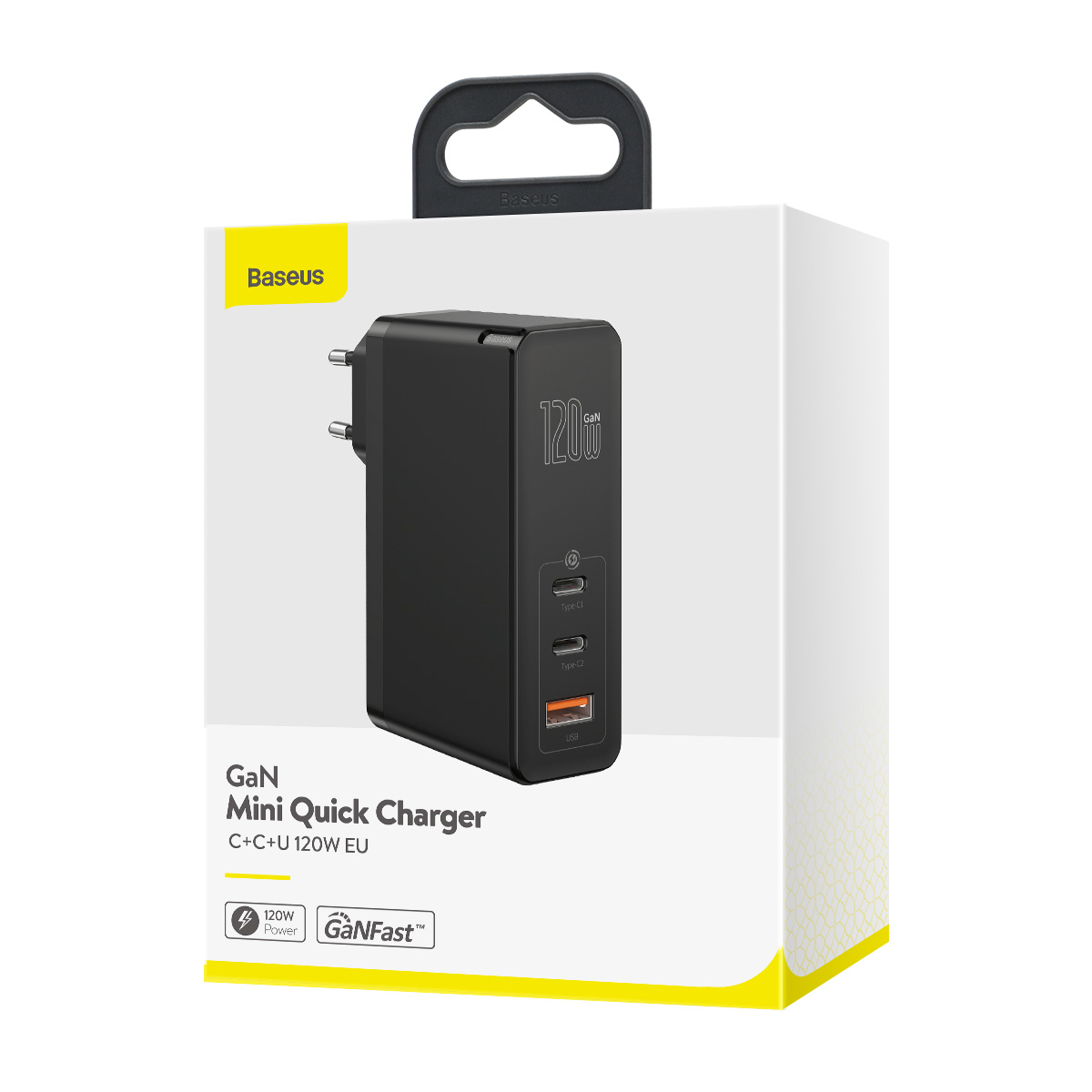 Baseus �adowarka sieciowa GaN2 Mini 3USB USB-A/ 2xPD USB-C 120W czarna z kablem USB-C - USB-C 100W / 8