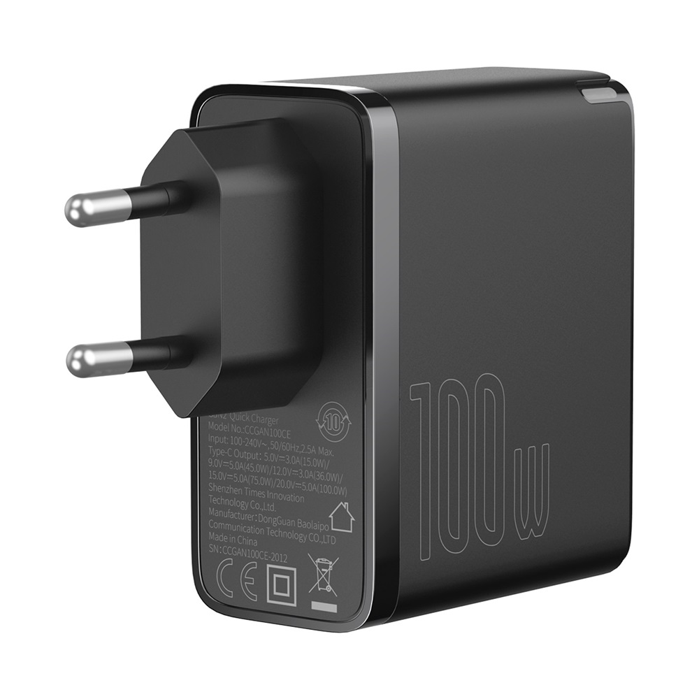 Baseus �adowarka sieciowa GaN2 PD 100W 1x USB-C czarna + kabel USB-C - USB-C / 4