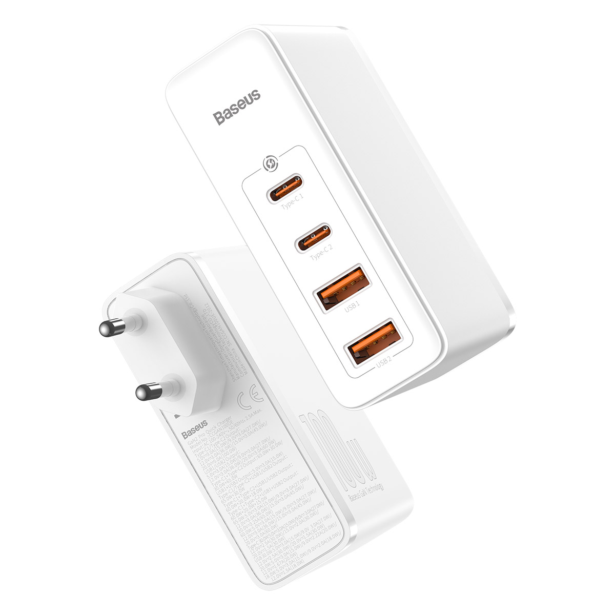 Baseus �adowarka sieciowa GaN2 Pro PD 100W 2x USB-C 2x USB bia�a / 6