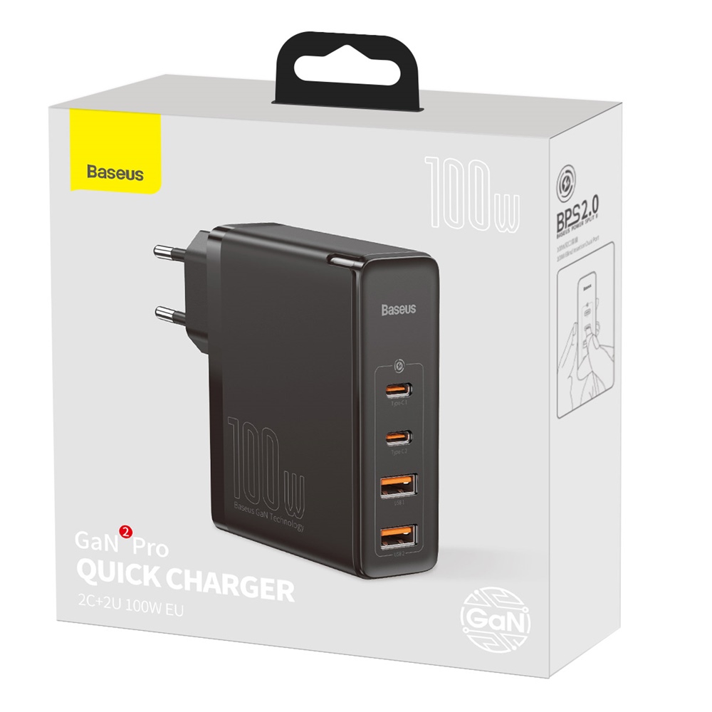 Baseus �adowarka sieciowa GaN2 Pro PD 100W 2x USB-C 2x USB czarna / 8