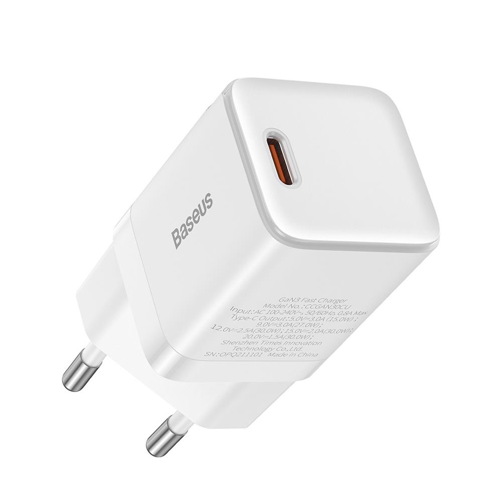 Baseus �adowarka sieciowa GaN3 PD 30W 1x USB-C bia�a / 4