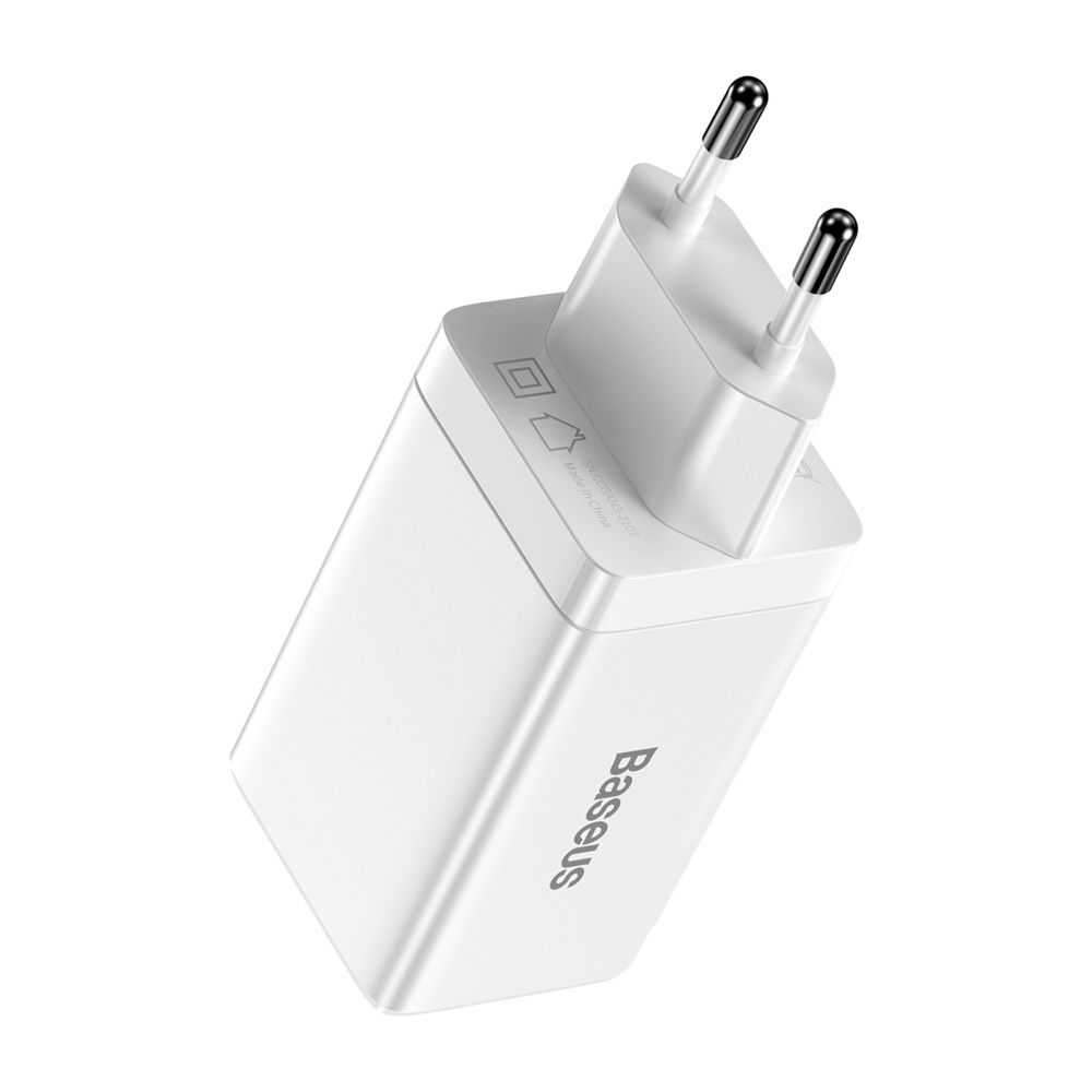 Baseus �adowarka sieciowa GaN3 Pro PD 65W 2x USB-C 1x USB bia�a + kabel USB-C - USB-C / 6