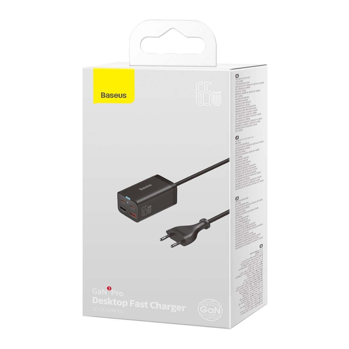 Baseus adowarka sieciowa GaN3 Pro PD 65W 2x USB-C 2x USB czarna + kabel USB-C - USB-C / 9