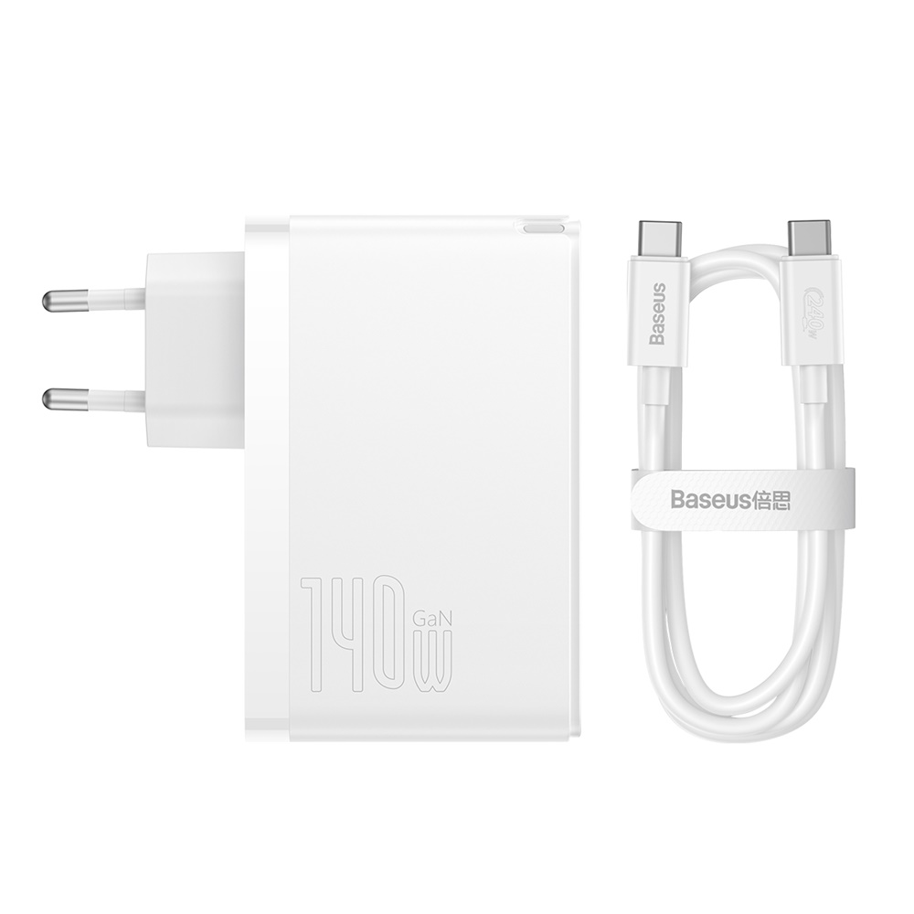 Baseus �adowarka sieciowa GaN5 Pro PD 140W 2x USB-C 1x USB bia�a + kabel USB-C - USB-C 240W