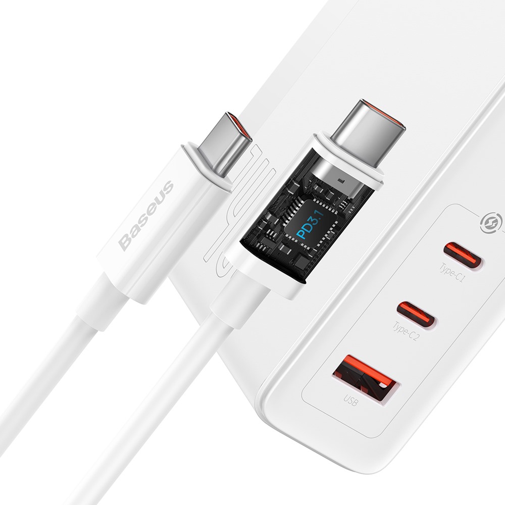 Baseus �adowarka sieciowa GaN5 Pro PD 140W 2x USB-C 1x USB bia�a + kabel USB-C - USB-C 240W / 5