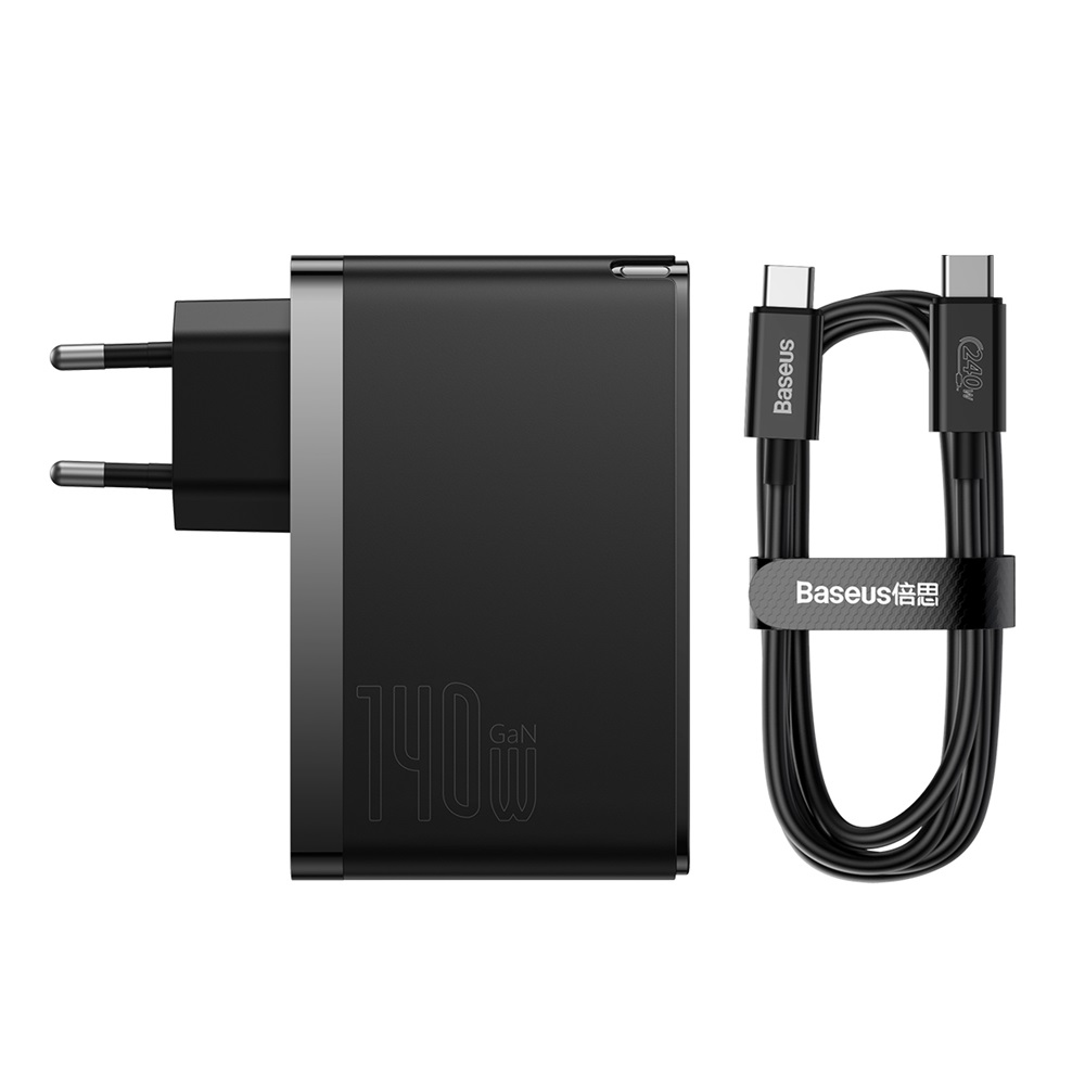 Baseus �adowarka sieciowa GaN5 Pro PD 140W 2x USB-C 1x USB czarna + kabel USB-C - USB-C 240W