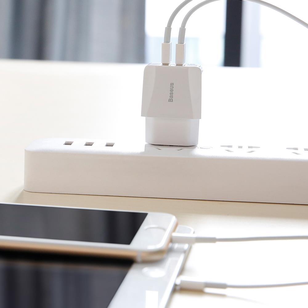 Baseus �adowarka sieciowa Mini Dual-U 2 x USB bia�a  2.1A / 10