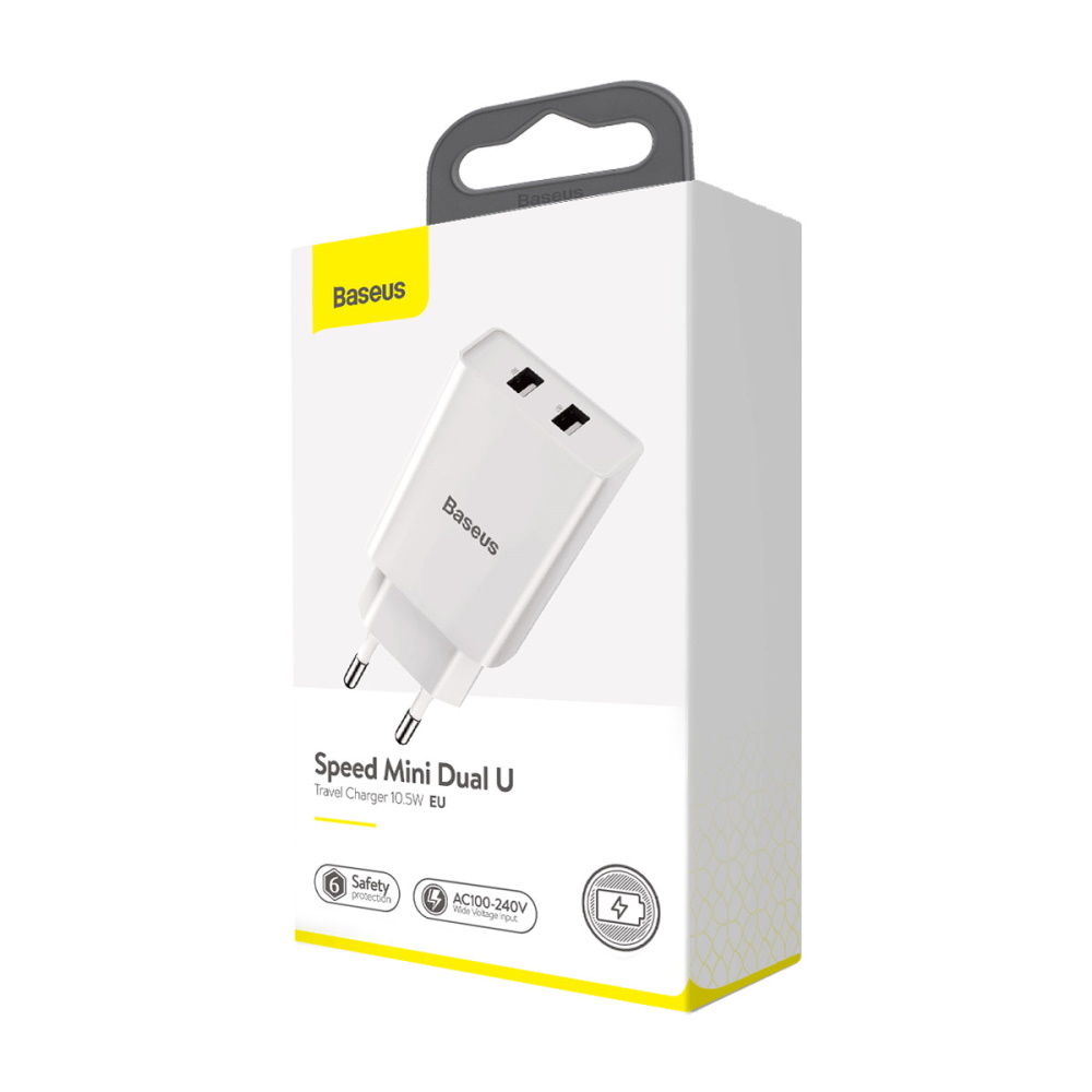 Baseus �adowarka sieciowa Mini Dual-U 2 x USB bia�a 2,1A / 8