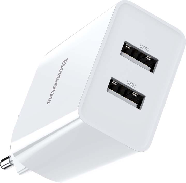 Baseus �adowarka sieciowa Mini Dual-U 2 x USB bia�a 2,1A + kabel USB - Lightning / 2