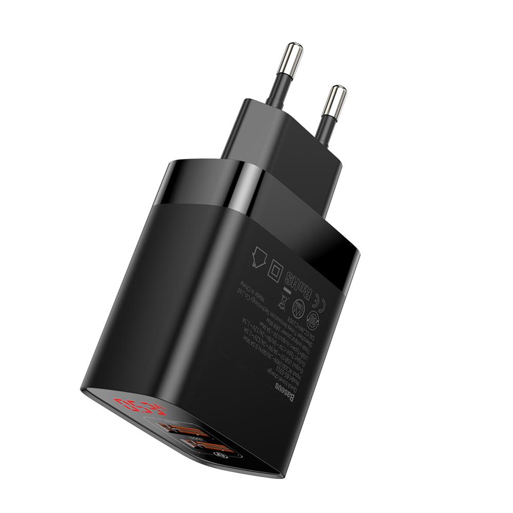 Baseus �adowarka sieciowa Mirror Lake 2USB QC 3.0 z wy�wietlaczem czarna 18W / 4