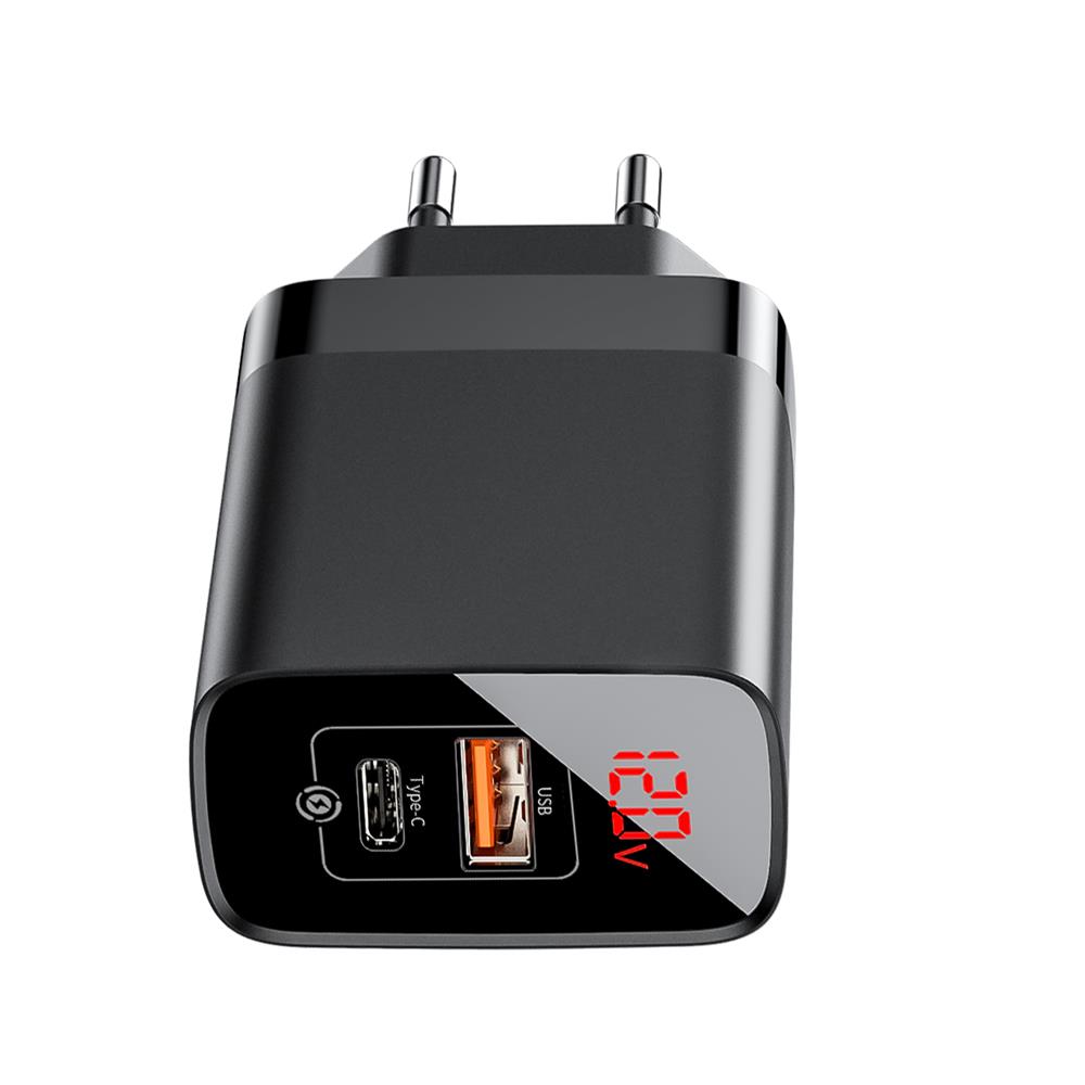 Baseus �adowarka sieciowa Mirror Lake 2USB QC 3.0/PD typ-C z wy�wietlaczem czarna 18W / 5