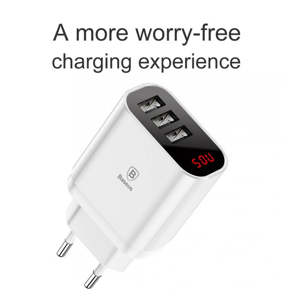 Baseus �adowarka sieciowa Mirror Lake 3 USB 3.4A z wy�wietlaczem bia�a