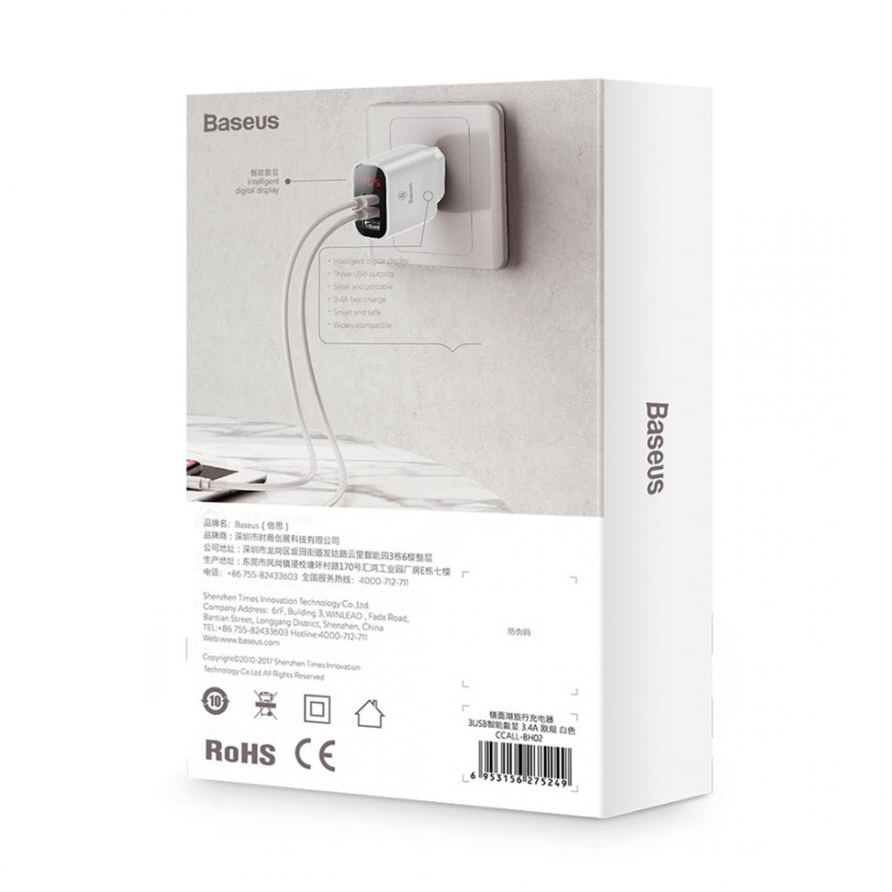 Baseus �adowarka sieciowa Mirror Lake 3 USB 3.4A z wy�wietlaczem bia�a / 8