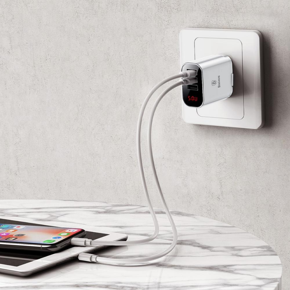 Baseus �adowarka sieciowa Mirror Lake 3 USB 3.4A z wy�wietlaczem bia�a / 9
