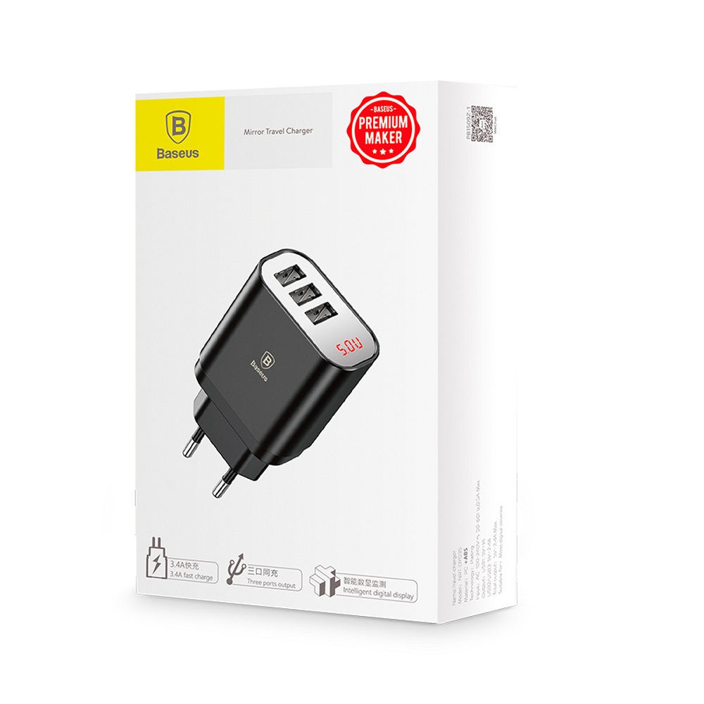 Baseus �adowarka sieciowa Mirror Lake 3 USB 3.4A z wy�wietlaczem czarna / 3