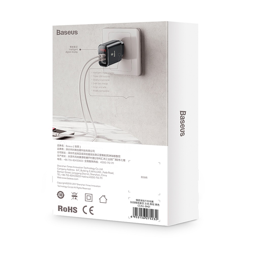Baseus adowarka sieciowa Mirror Lake 3 USB 3.4A z wywietlaczem czarna / 4