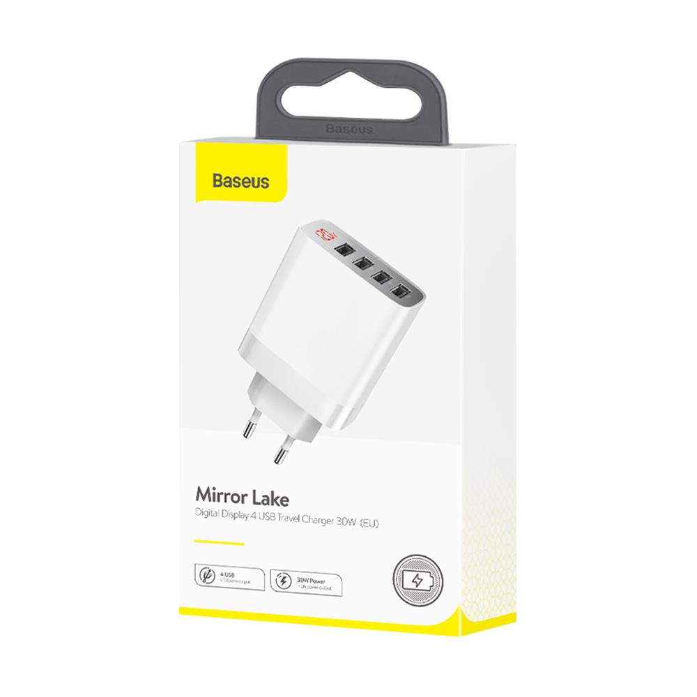 Baseus �adowarka sieciowa Mirror Lake 4USB 30W z wy�wietlaczem bia�a / 6