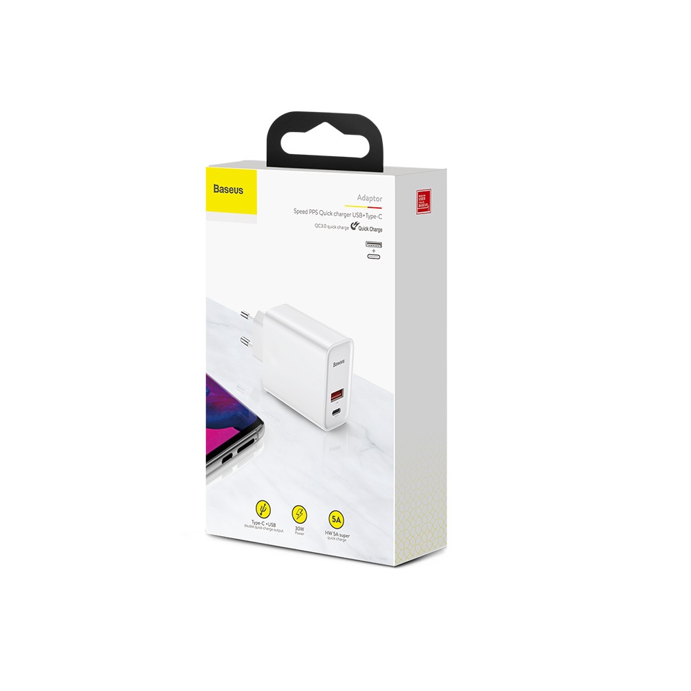 Baseus �adowarka sieciowa PPS QC USB + PD 30W bia�a / 5
