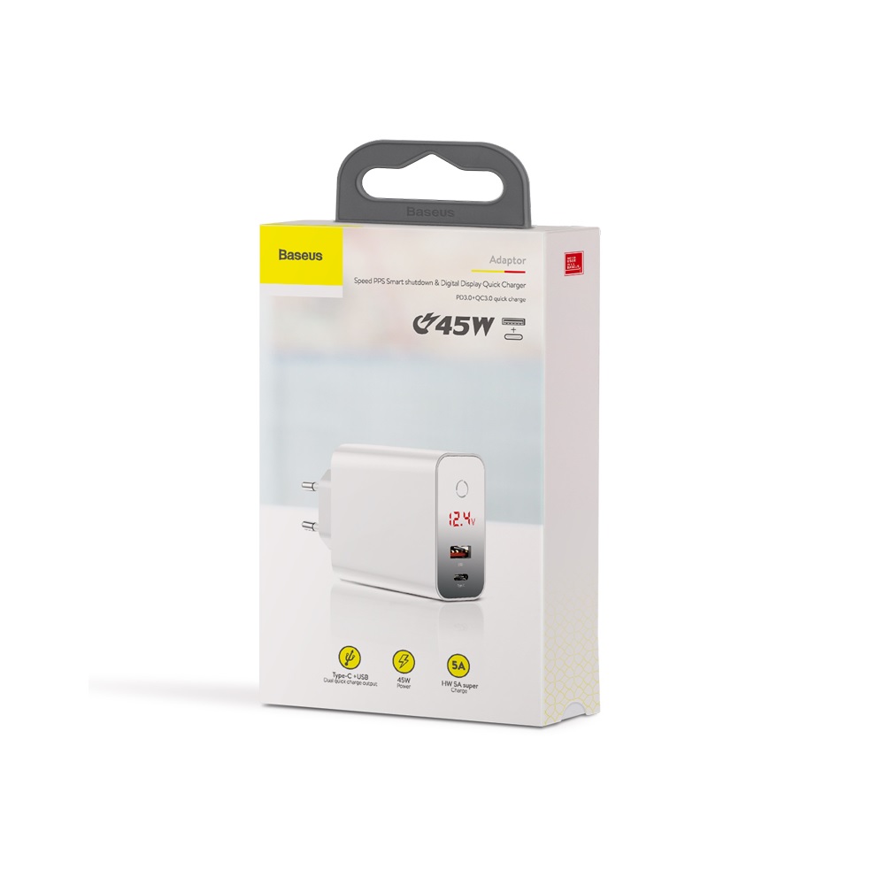 Baseus �adowarka sieciowa PPS QC USB + PD 45W bia�a z wy�wietlaczem / 7
