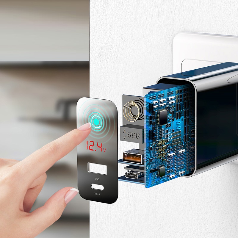 Baseus �adowarka sieciowa PPS QC USB + PD 45W bia�a z wy�wietlaczem / 9