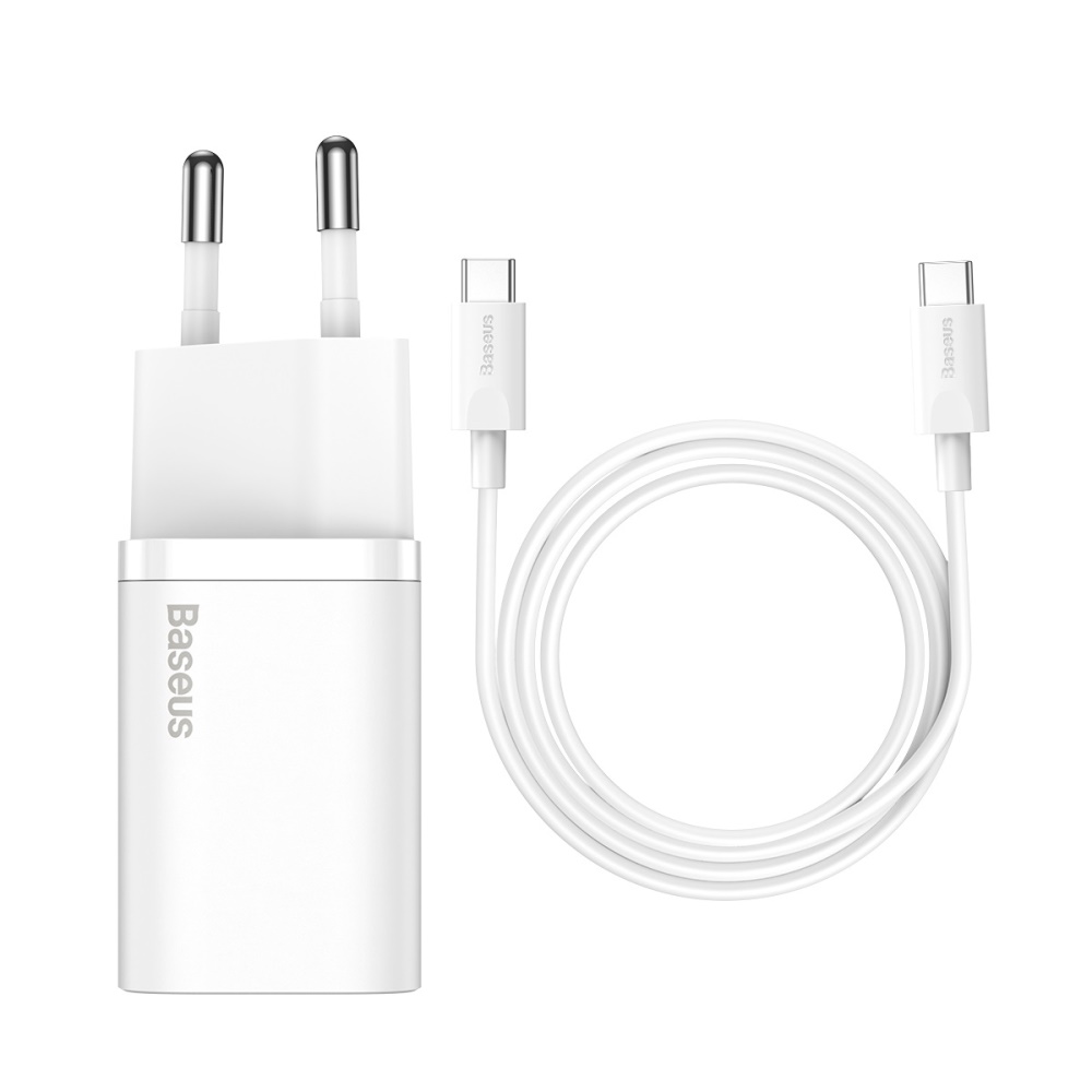 Baseus �adowarka sieciowa Super Si PD 25W 1x USB-C bia�a + kabel USB-C - USB-C