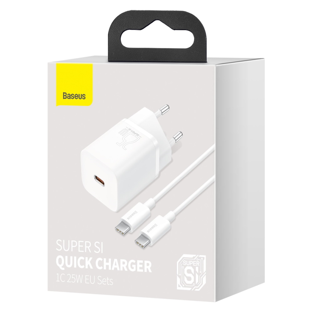 Baseus �adowarka sieciowa Super Si PD 25W 1x USB-C bia�a + kabel USB-C - USB-C / 9