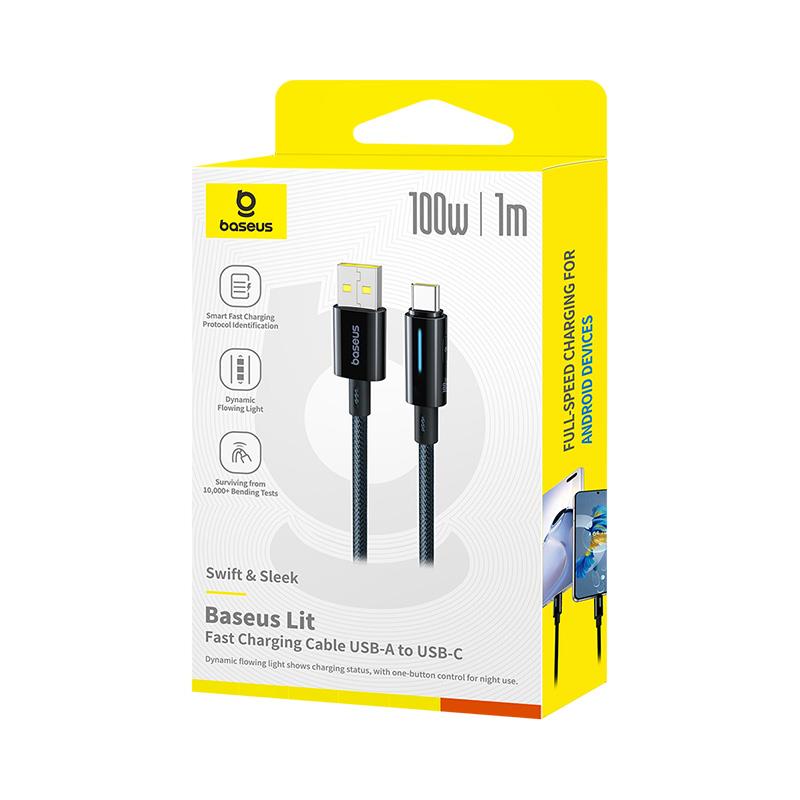 Baseus Lit Kabel Szybkiego USB-A na USB-C 100W 1m Kosmiczna Czer� / 5