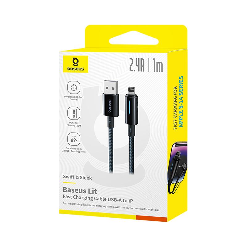 Baseus Lit Kabel USB-A na iP 2.4A 1m Kosmiczna Czer� / 5