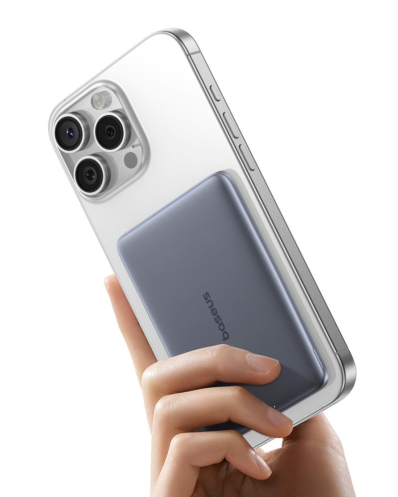 Baseus manetyczny powerbank  PicoGo AM41 5000mAh 20W ultra cienki z czarnym kablem USB-C 60W 30cm szary / 3