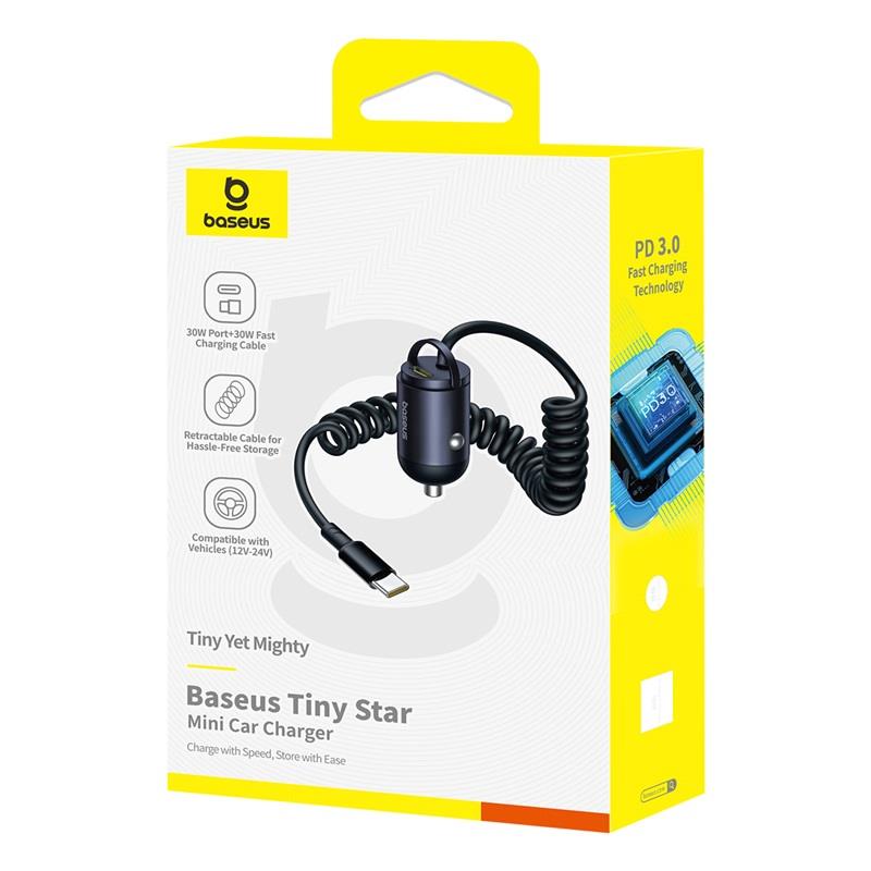 Baseus Mini �adowarka samochodowa Tiny Star (w zestawie kabel C+L) 30W Czarny / 6