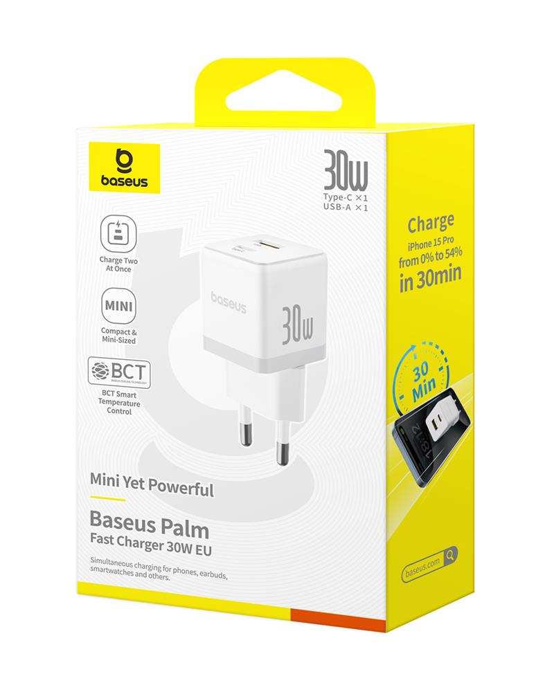 Baseus Palm Szybka �adowarka Sieciowa 30W USB-C USB-A EU Bia�y / 4