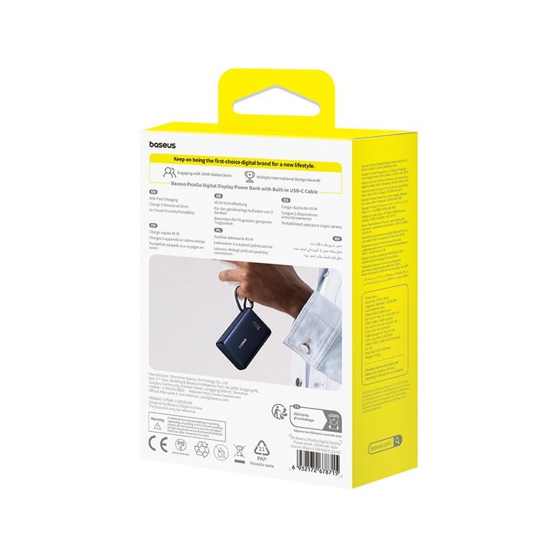 Baseus Powerbank PicoGo z wy�wietlaczem cyfrowym 10000mAh 45W Czarny / 5