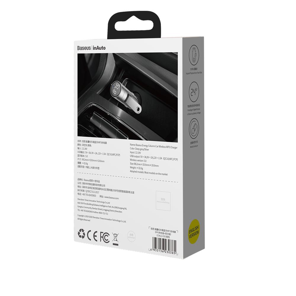 Baseus transmiter FM Energy Column Bluetooth MP3 �adowarka samochodowa srebrna / 6