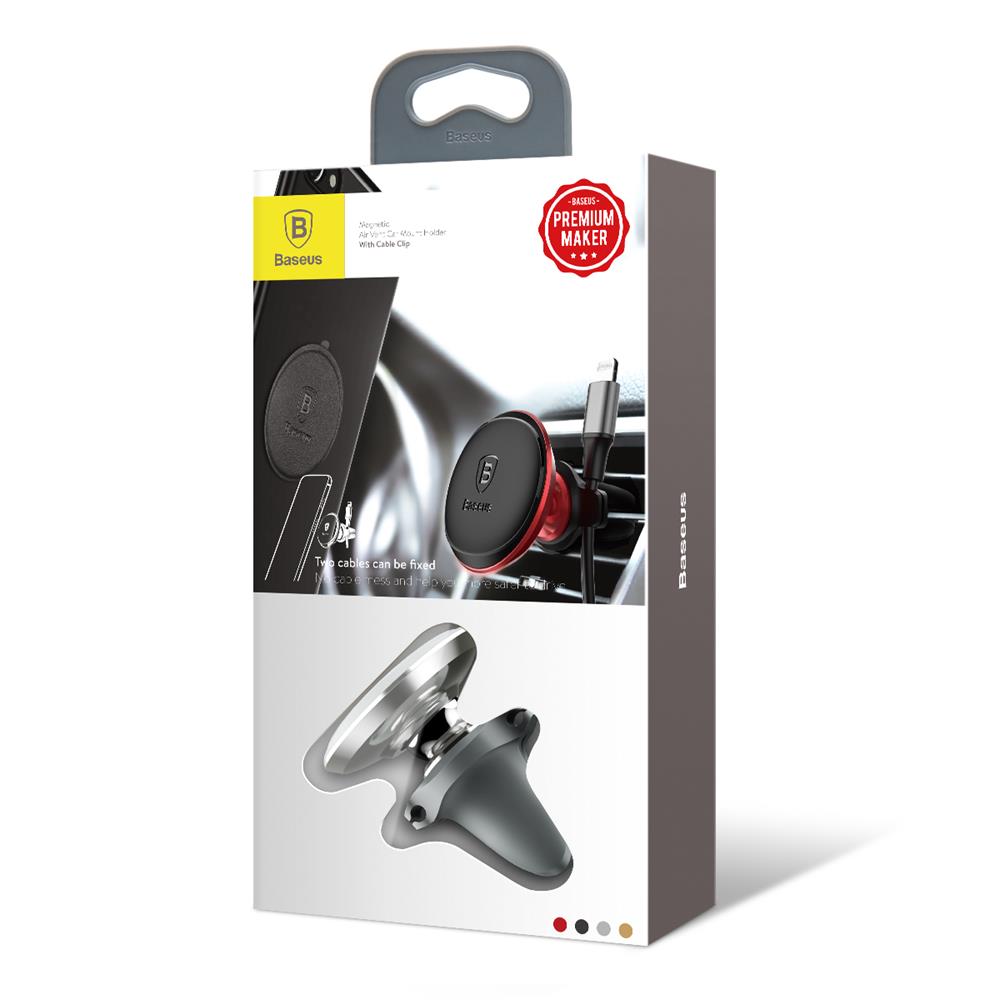 Baseus uchwyt samochodowy magnetyczny z klipsem na kabel srebrny new do kratki / 11