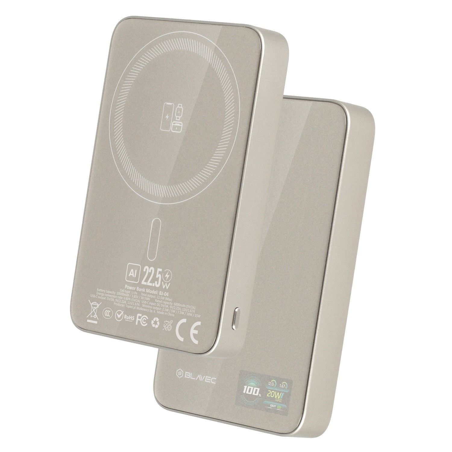 Blavec Magsafe BJ-04 Power Bank 10000mAh 22,5W USB-C z�oty