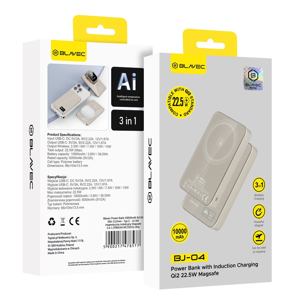 Blavec Magsafe BJ-04 Power Bank 10000mAh 22,5W USB-C z�oty / 7