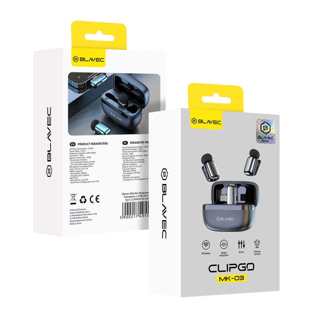 Blavec MK-03 Mikrofon krawatowy Bezprzewodowy Typ C srebrny TCL 505 / 8