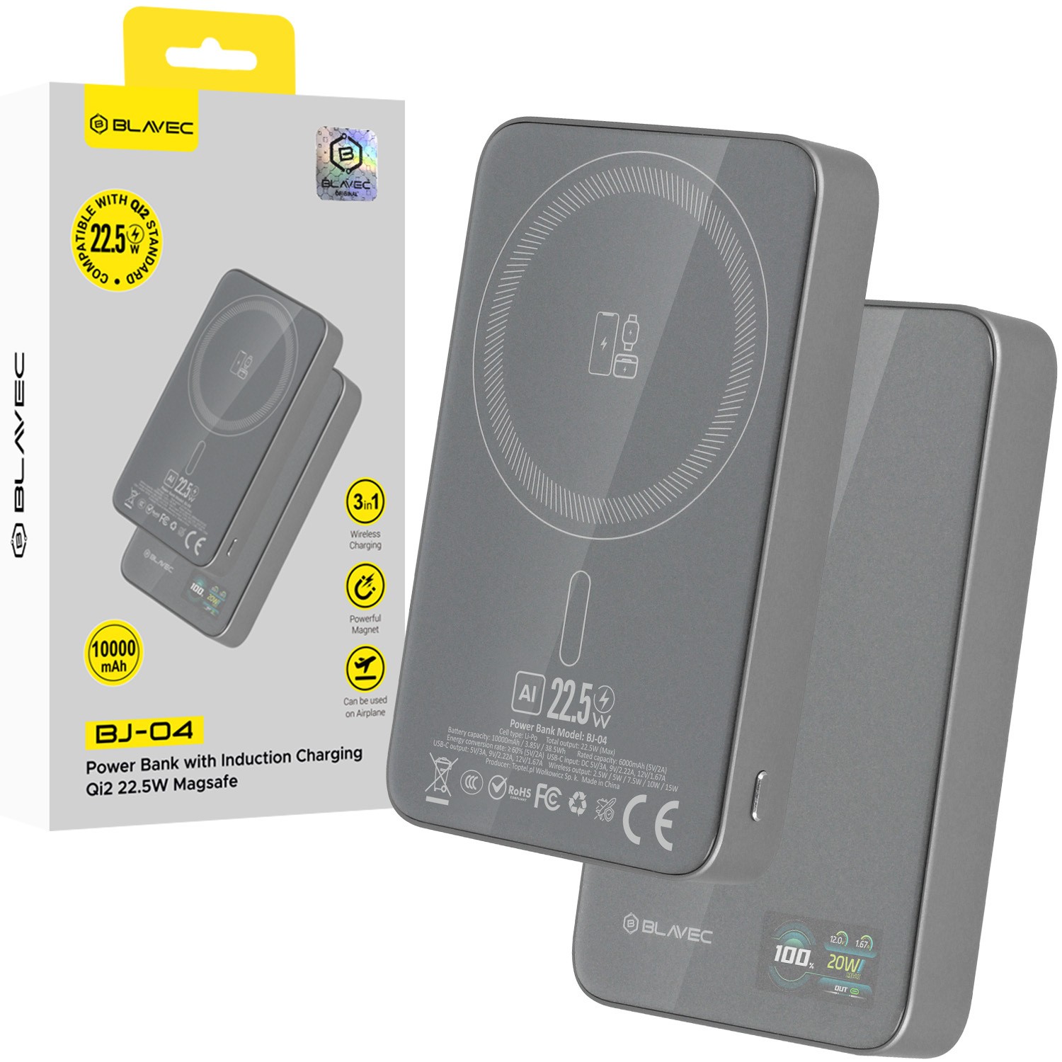 Blavec Power Bank 10000mAh 22,5W USB-C Magsafe szary / 7