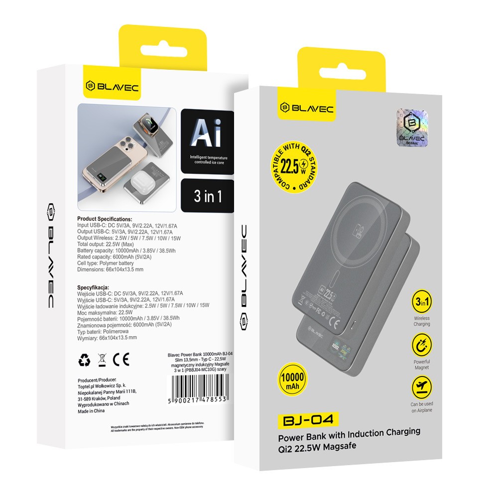 Blavec Power Bank 10000mAh 22,5W USB-C Magsafe szary / 8