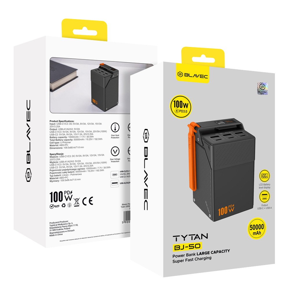 Power Bank Blavec 50000mAh 100W 3xUSB-C 3xUSB-A czarny myPhone Hammer 4 Plus / 8 Power Bank Blavec 50000mAh 100W 3xUSB-C 3xUSB-A czarny myPhone Hammer 4 Plus / 8