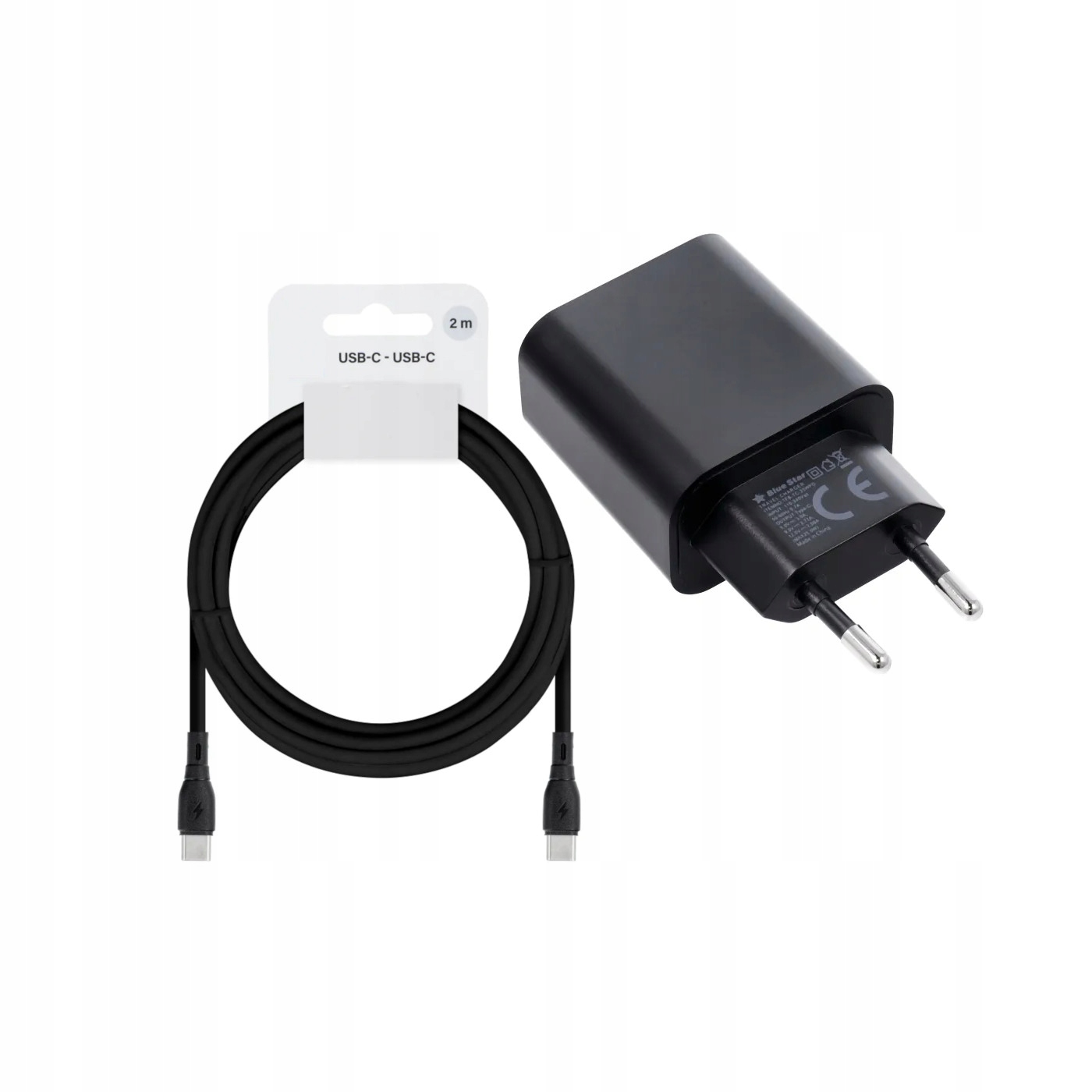 Szybka �adowarka Blue Star 20W z d�ugim kablem 2m USB-C czarna Samsung Galaxy A52S 5G / 2