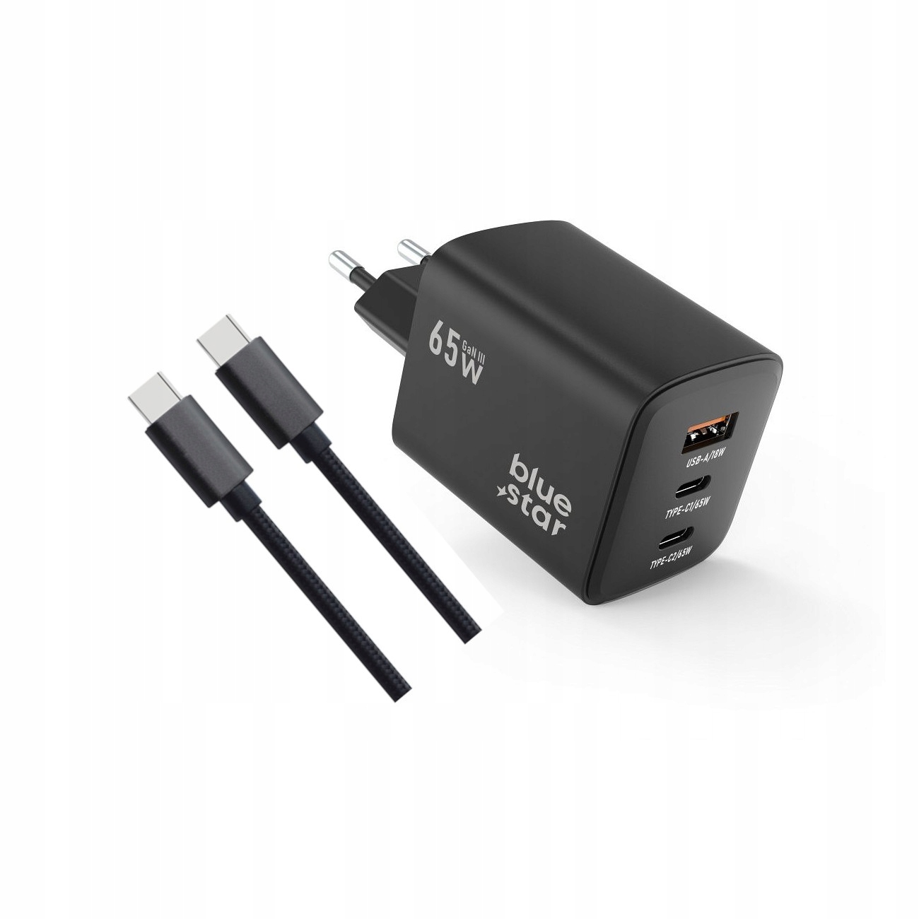 Szybka �adowarka 65W BLUE STAR z d�ugim kablem 2m USB-C do telefonu 3 wej�cia czarna Samsung Galaxy A25 5G