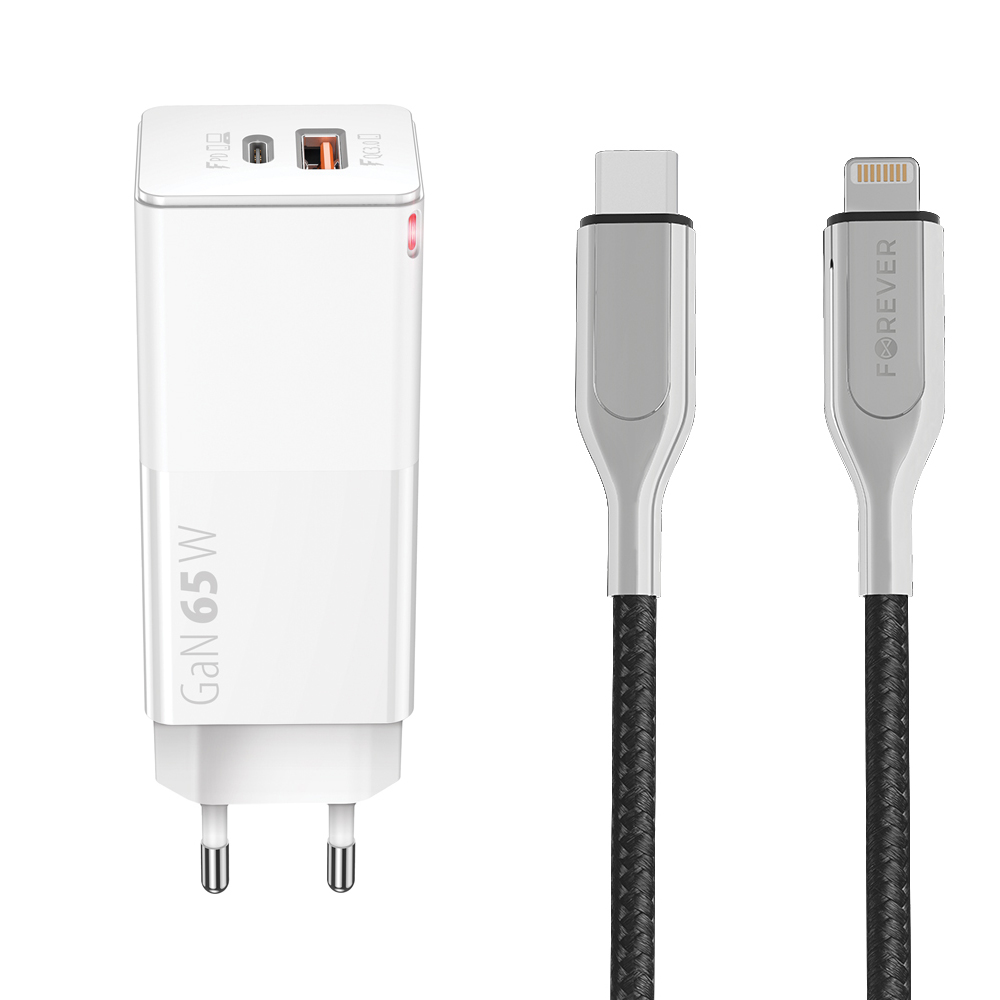 BOM �adowarka sieciowa CORE GaN 65W + Forever Core kabel MFI PD Ultra Fast USB-C - Lightning