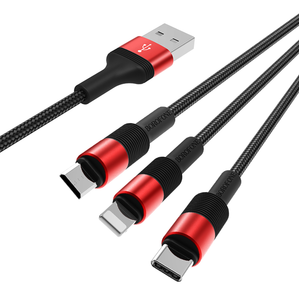 Borofone Kabel BX21 Outstanding 3w1 czerwony 2,4A 1m / 3