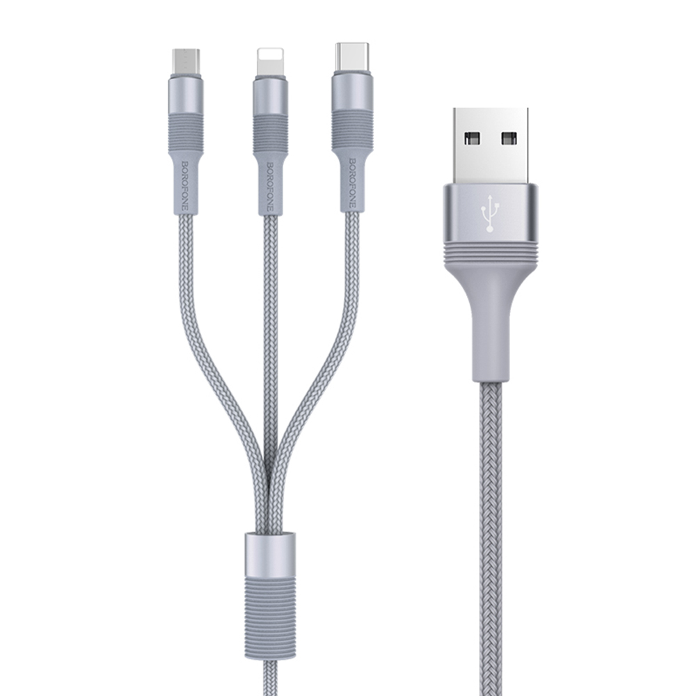 Borofone Kabel BX21 Outstanding 3w1 szary 2,4A 1m